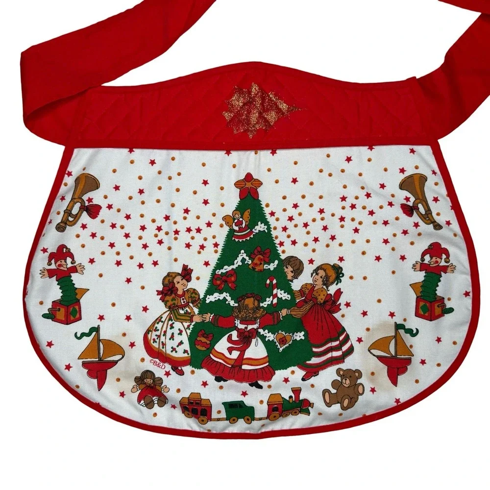 Vintage Apron Quilted Cotton Christmas Nostalgic Tree Toys MCM Nostalgic